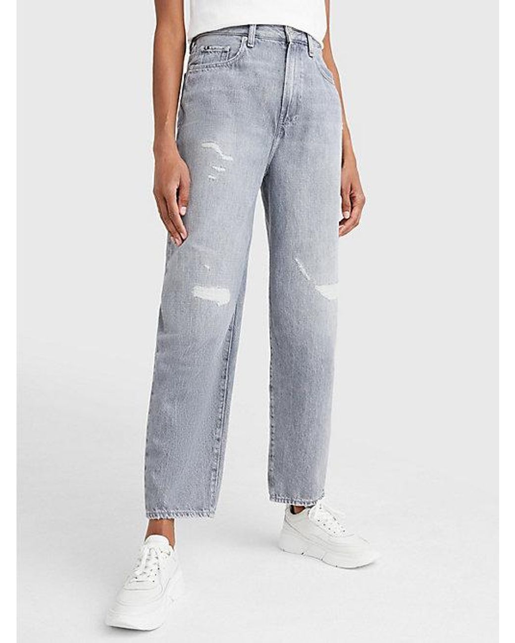 Tommy Hilfiger High Rise Relaxed Jeans Met Distressing in het Blauw | Lyst  NL