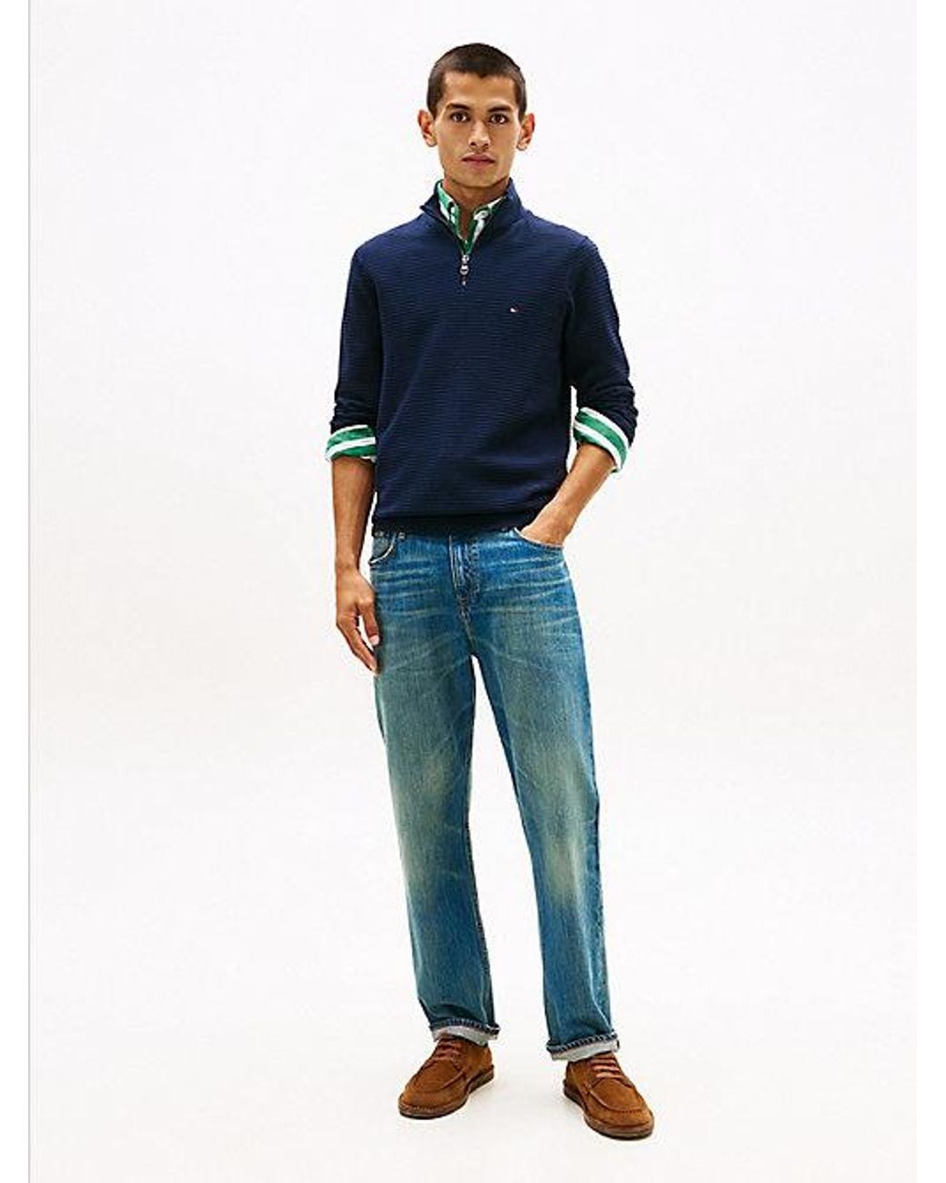 Tommy Hilfiger Blue Quarter-Zip Mock Neck Jumper for men