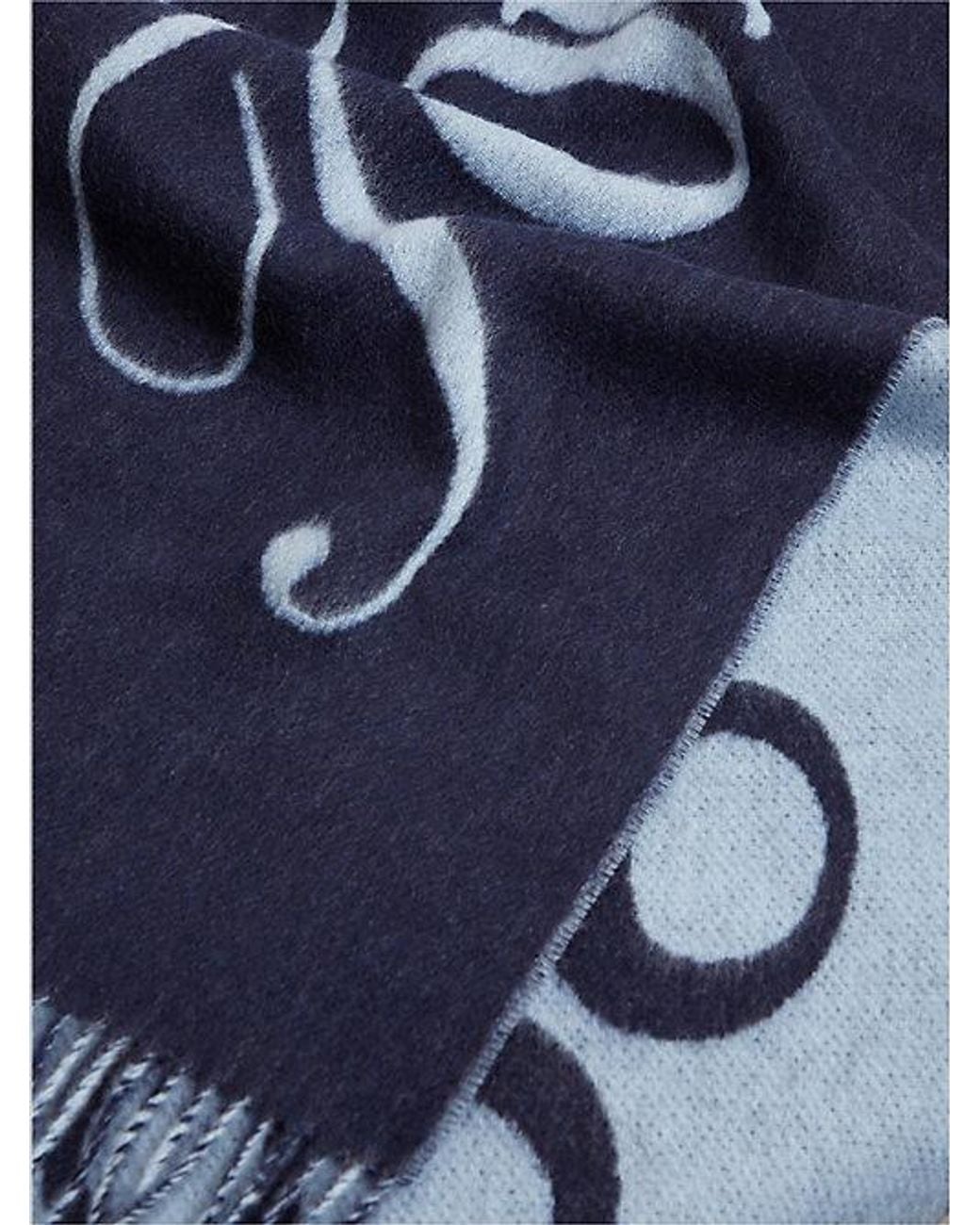 Tommy Hilfiger Blue Pure Wool Woven Logo Scarf