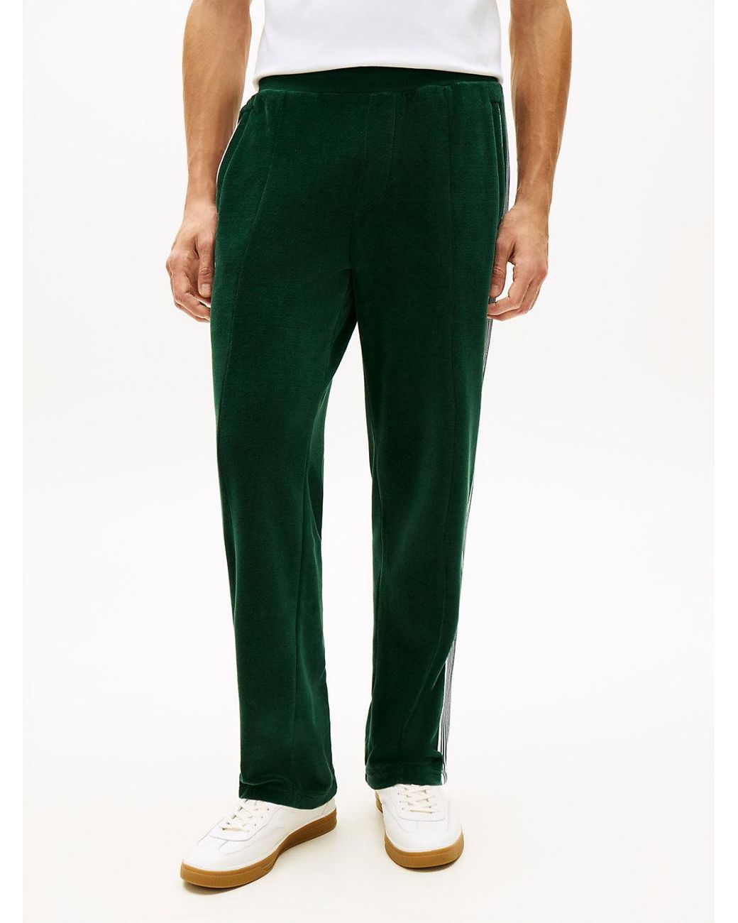 Tommy Hilfiger Green Crest Embroidery Velour Joggers for men