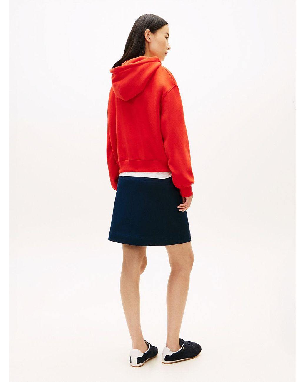 Tommy Hilfiger Red Logo Fleece Relaxed Drawstring Hoody