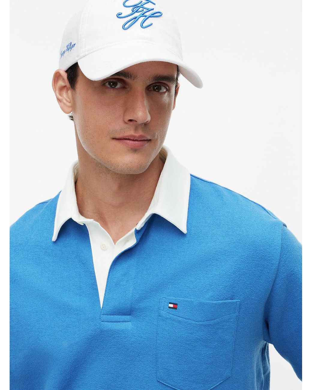 Tommy Hilfiger Blue Relaxed Fit Logo Label Jersey Polo Shirt for men