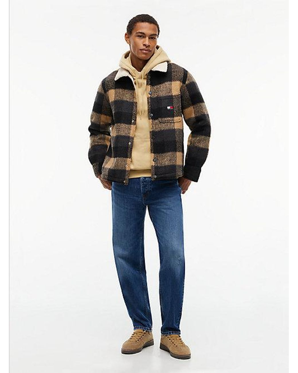 Tommy Hilfiger Blue Tommy Jeans Brushed Flannel Teddy Collar Oversized Shacket for men