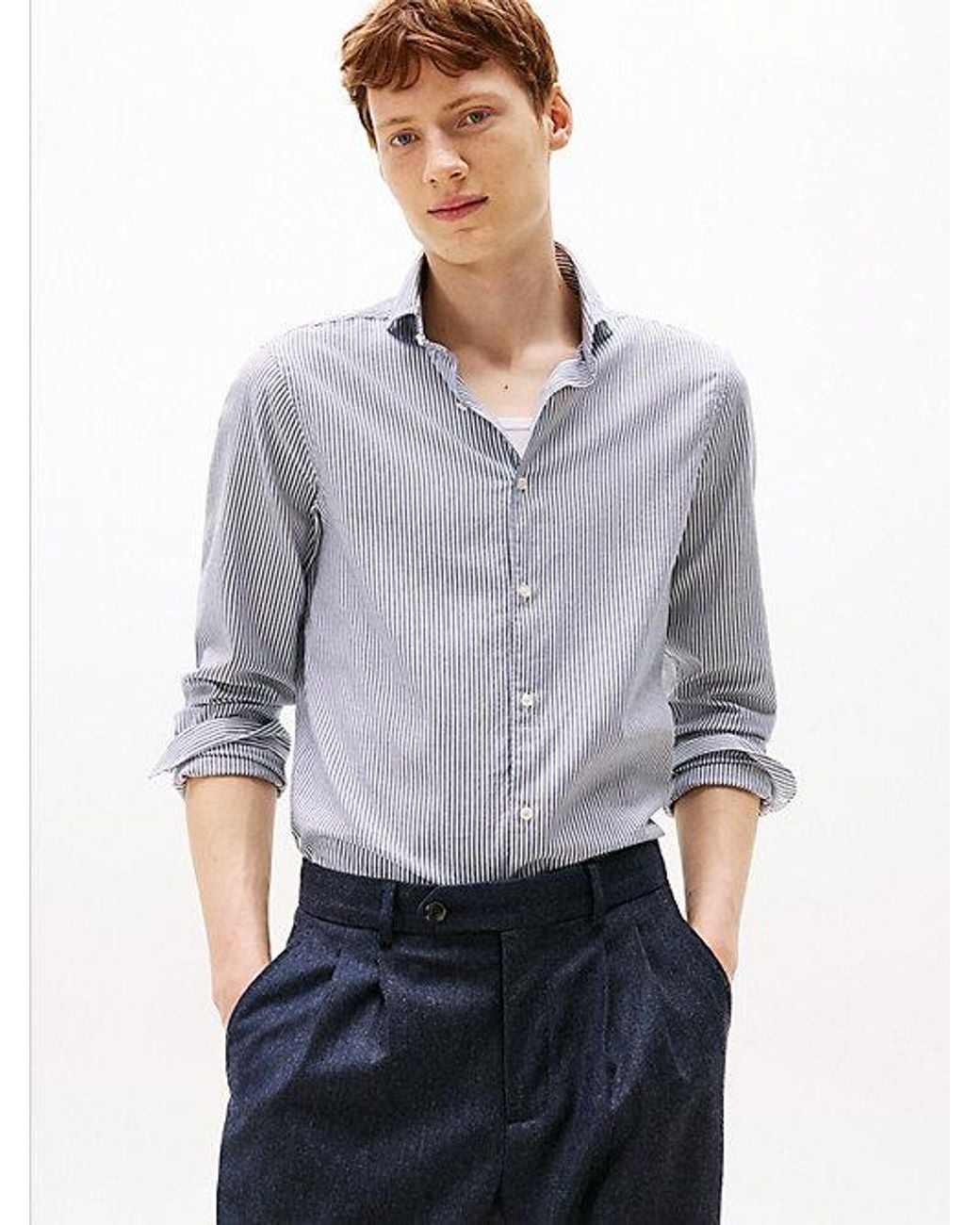Tommy Hilfiger Gray Smart Casual Slim Fit Oxford Shirt for men