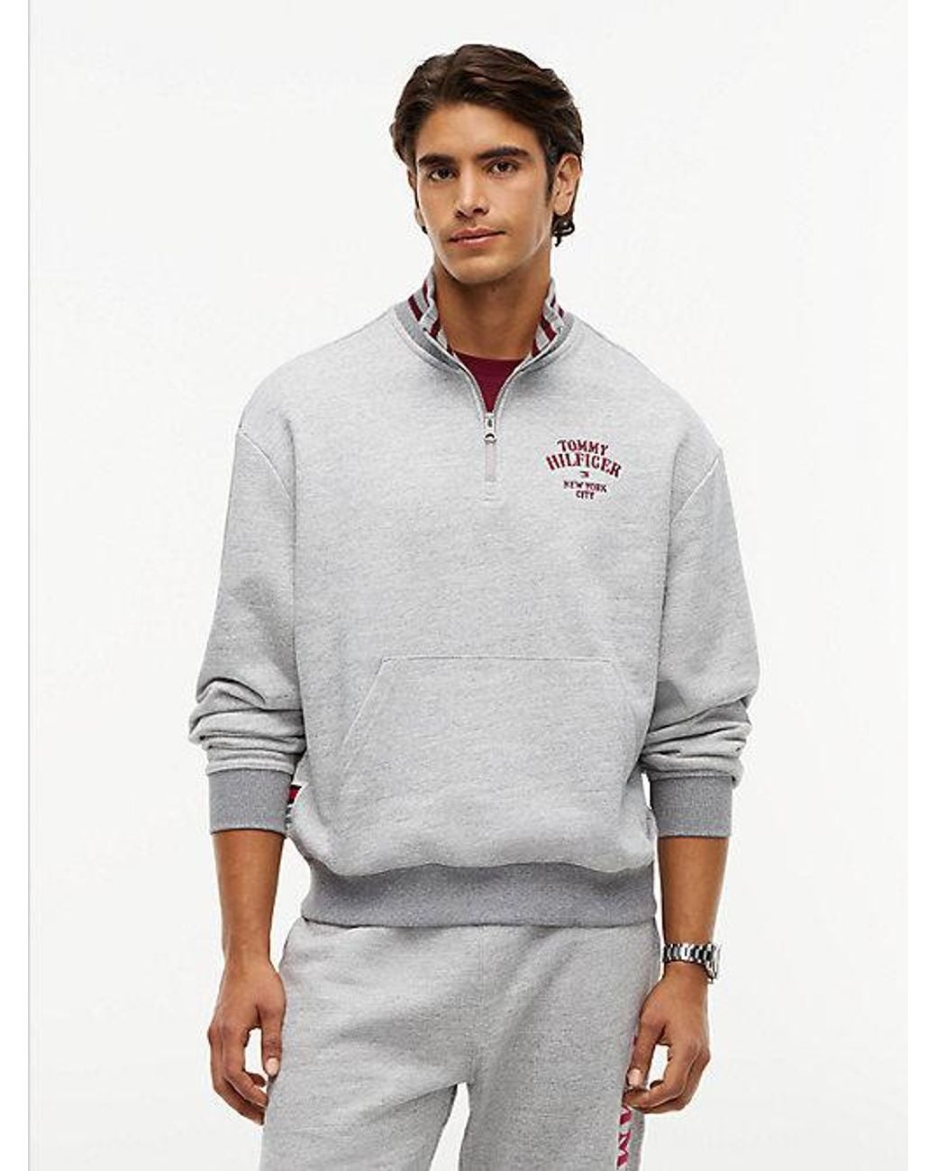 Tommy Hilfiger Gray Varsity Relaxed Quarter Zip Sweatshirt for men