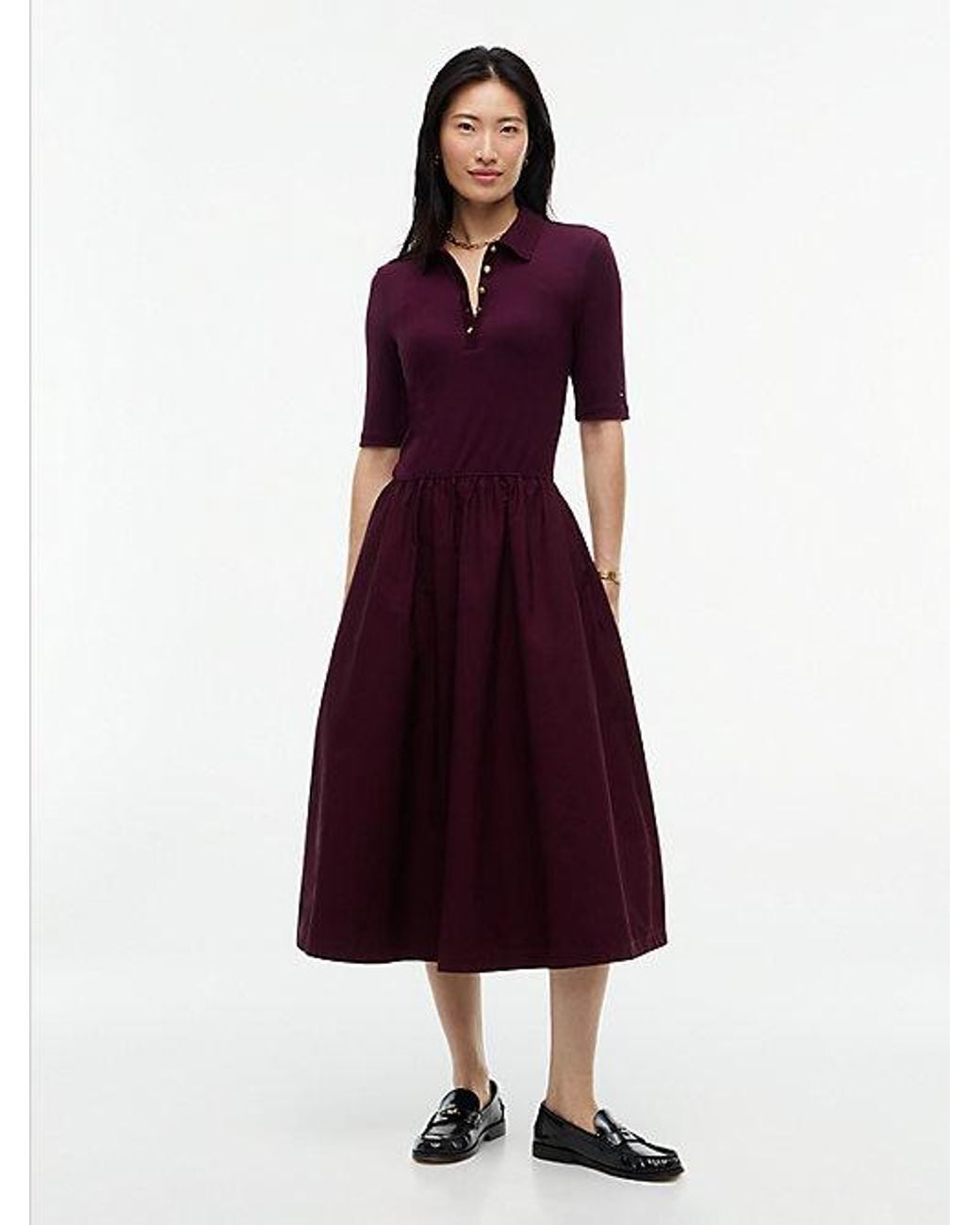 Tommy Hilfiger Purple Midi Fit And Flare Polo Dress