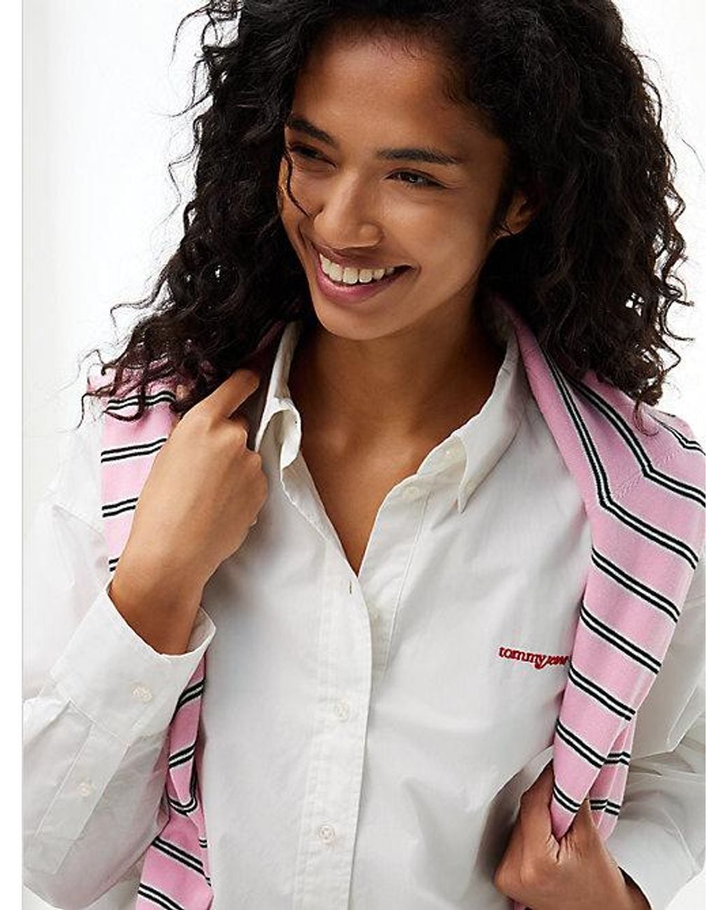 Tommy Hilfiger White Oversized Fit Cropped Gathered Poplin Shirt