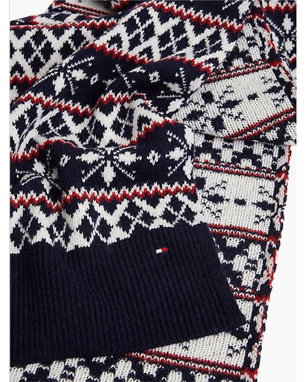 Tommy Hilfiger Blue Th Flag Lambswool Blend Fair Isle Scarf for men