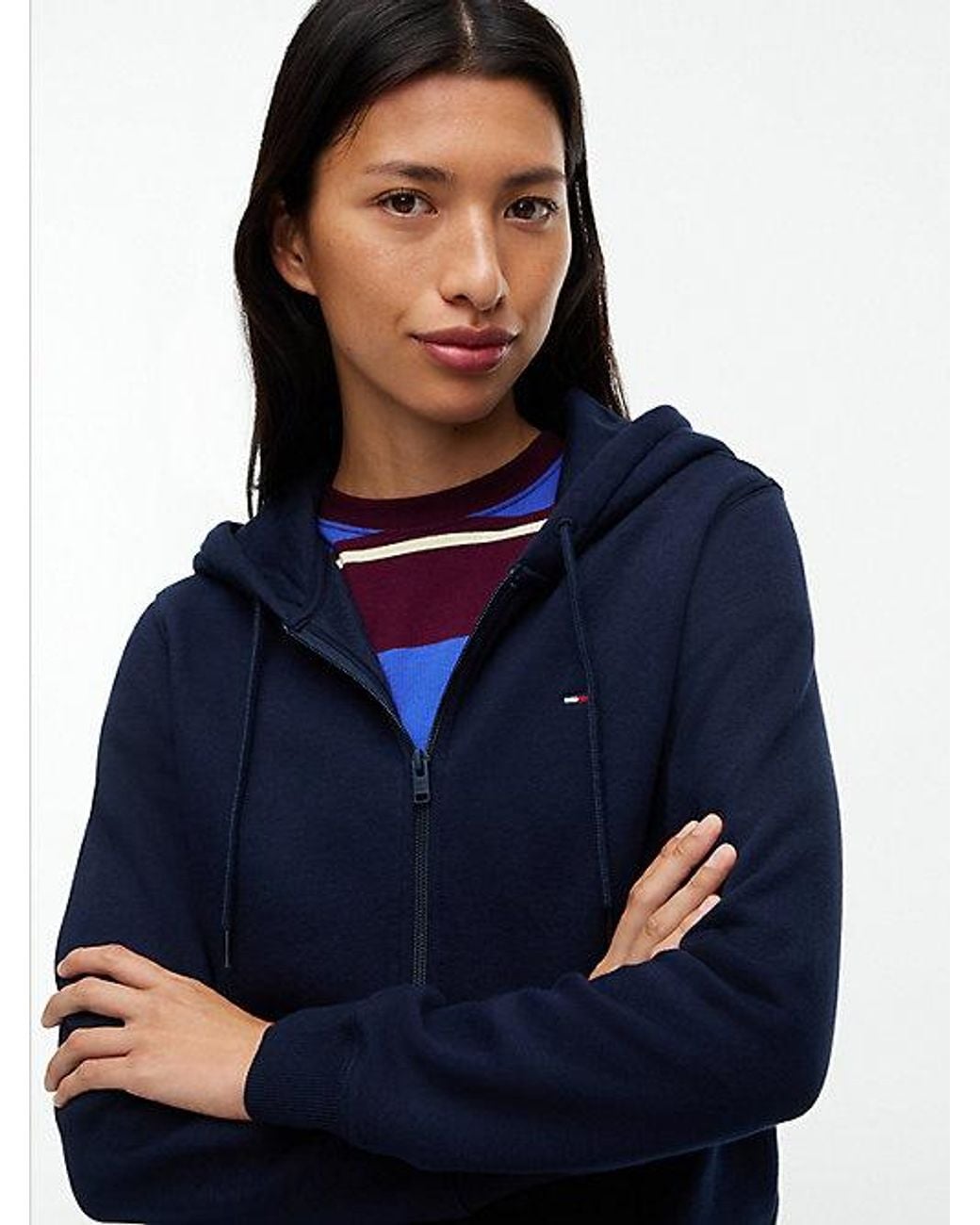 Tommy Hilfiger Blue Tommy Jeans Flag Embroidery Fleece Zip Thru Hoody