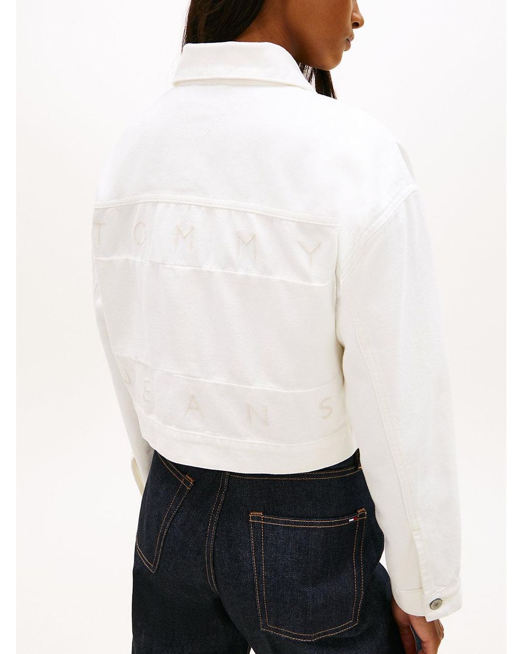 Tommy Hilfiger White Back Logo Oversized Denim Trucker Jacket