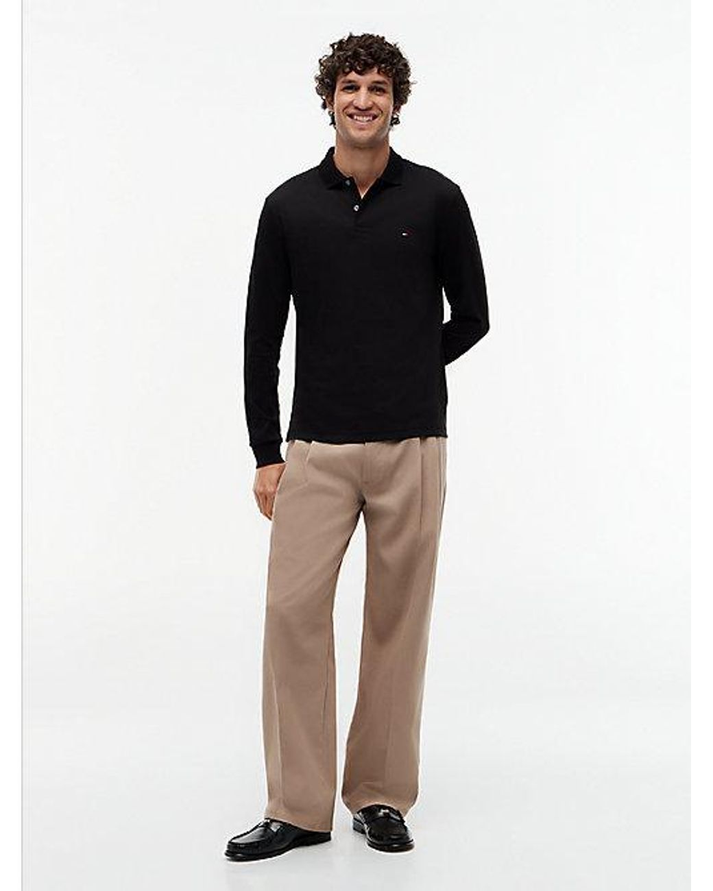Tommy Hilfiger Black Liquid Cotton Regular Long Sleeve Polo for men
