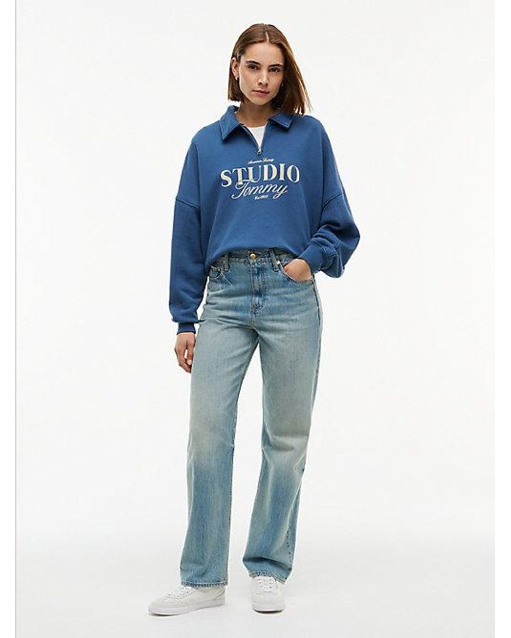 Tommy Hilfiger Blue Relaxed Quarter Zip Polo Collar Sweatshirt