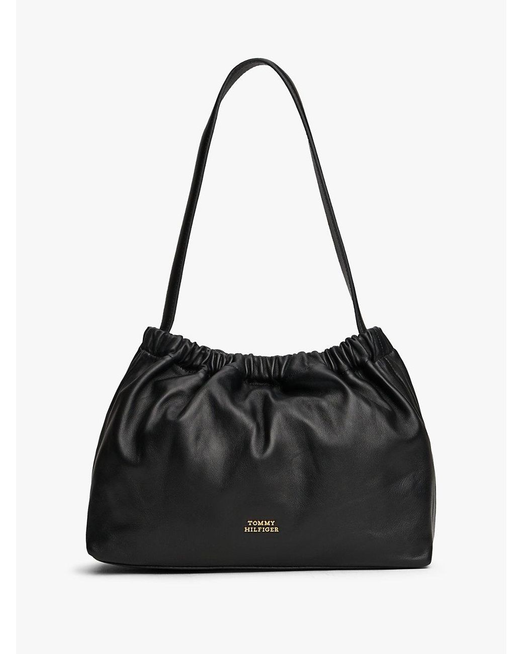 Tommy Hilfiger Black Soft Leather Logo Plaque Shoulder Bag