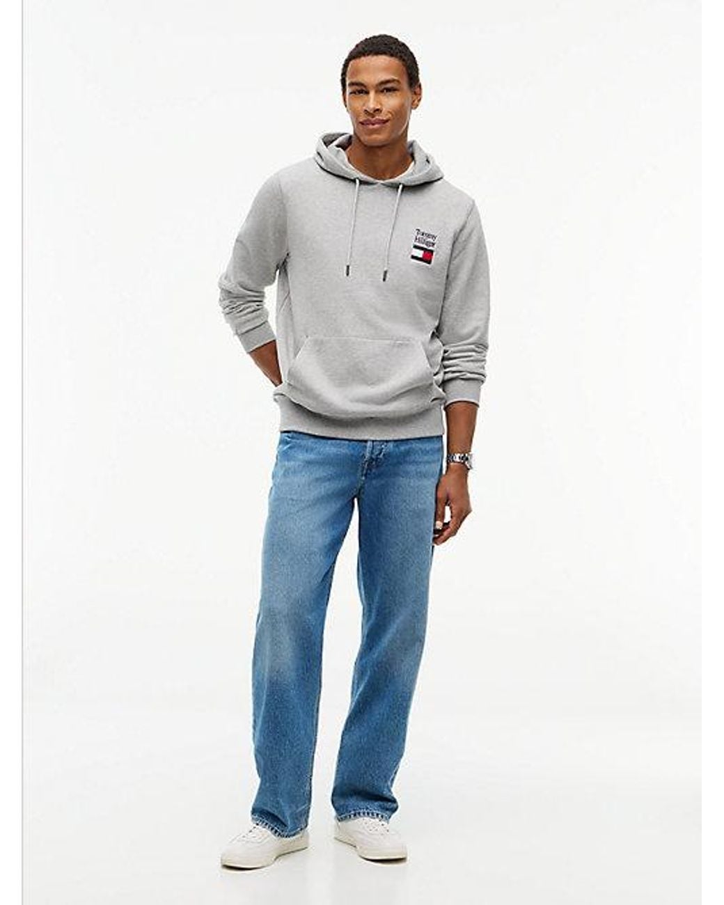 Tommy Hilfiger Gray Stack Logo Terry Drawstring Hoody for men