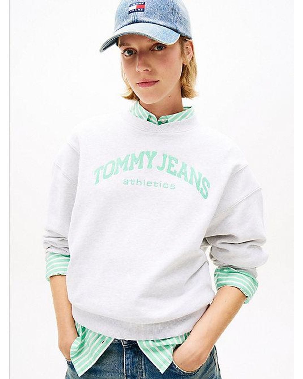 Tommy Hilfiger White Contrast Logo Embroidery Boxy Sweatshirt