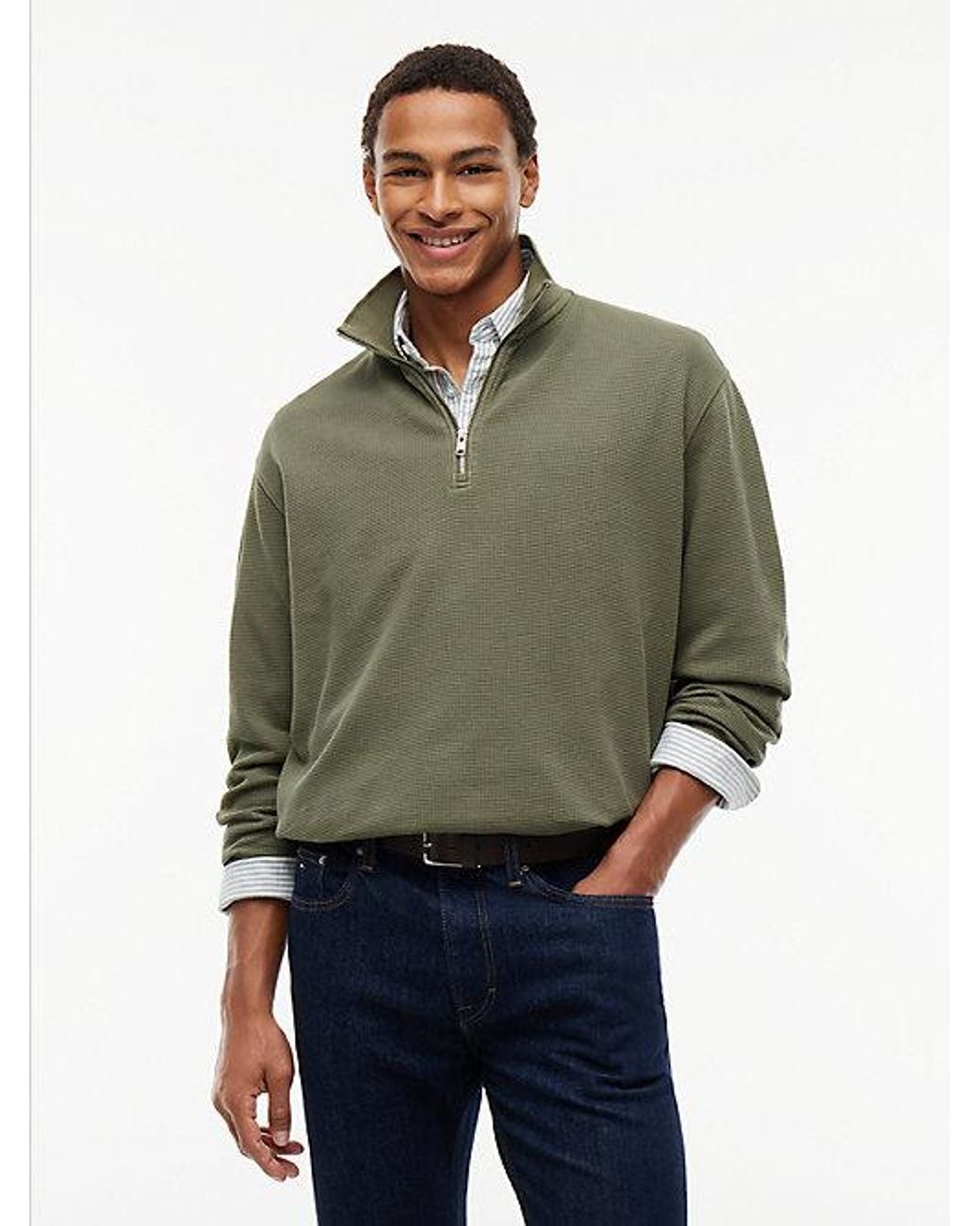 Tommy Hilfiger Green Tommy Jeans Waffle Knit Relaxed Quarter Zip Sweatshirt for men