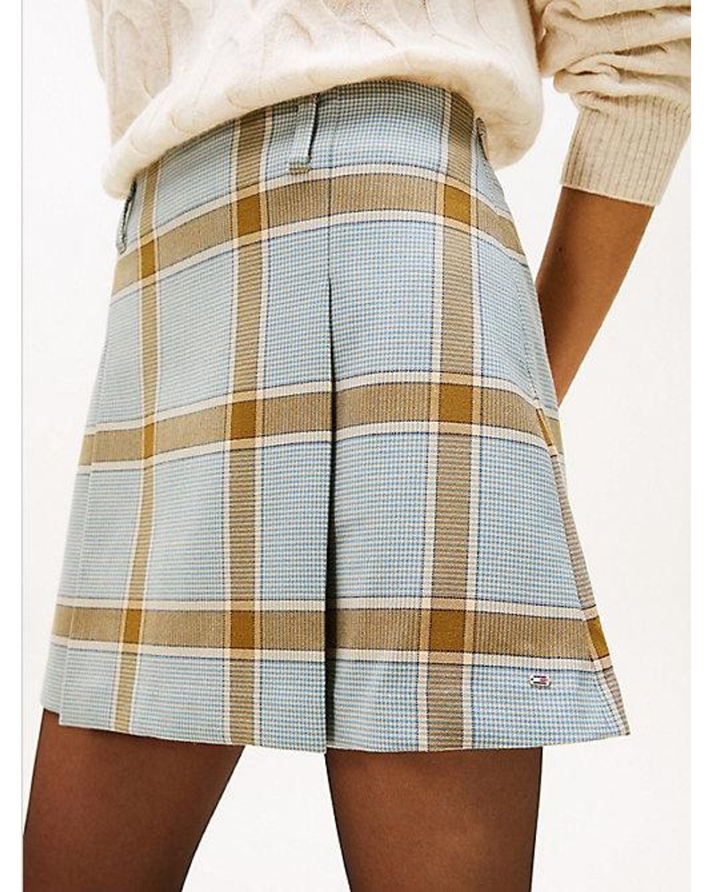 Tommy Hilfiger Blue Houndstooth Check Mini Skirt