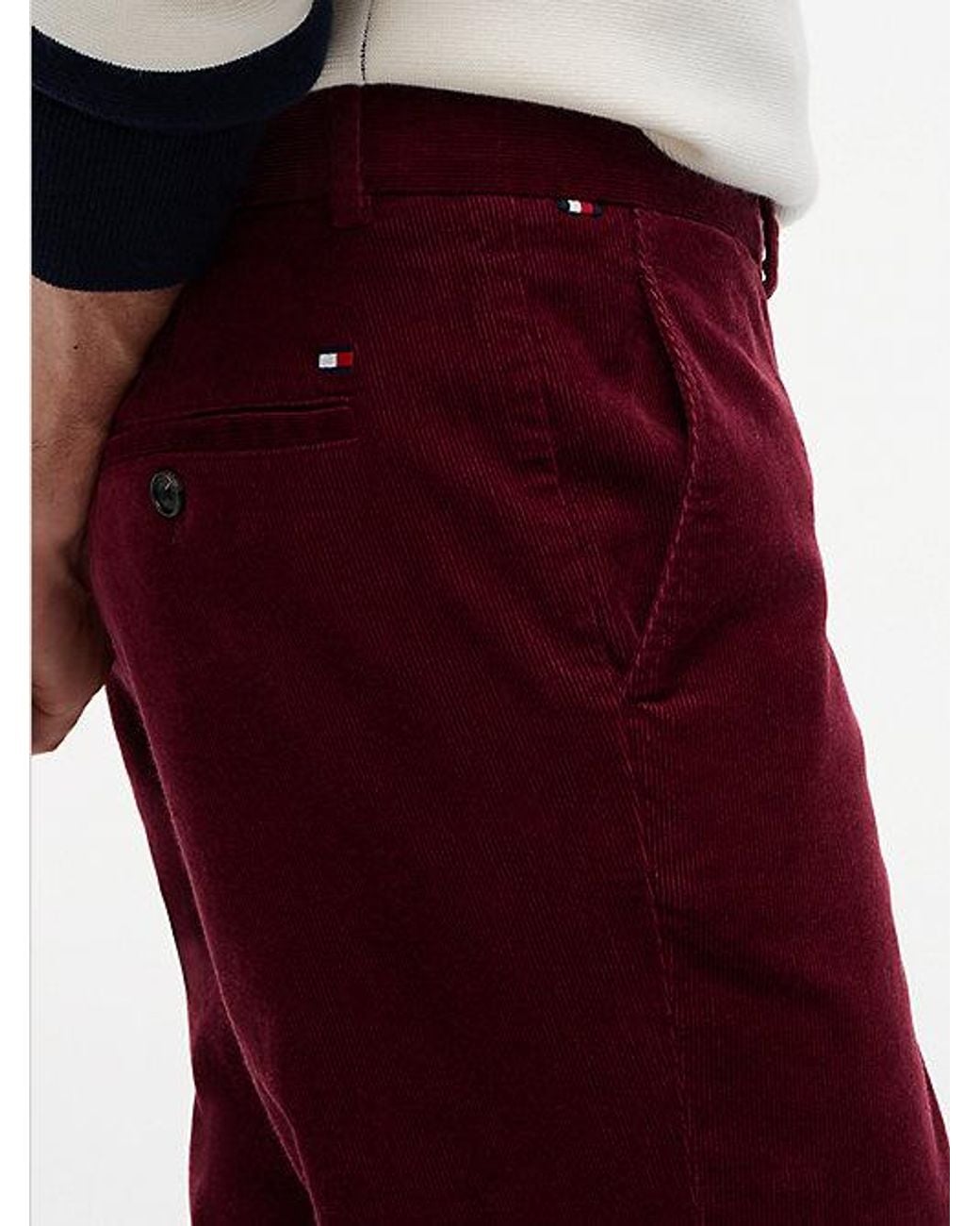 Tommy Hilfiger Red Denton Slim Straight Fine Corduroy Chinos for men