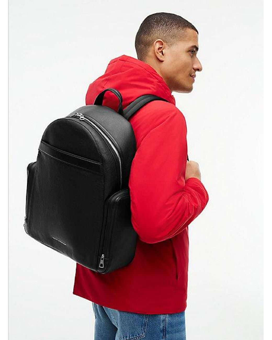 Tommy Hilfiger Black Th Business Leather Dome Backpack for men