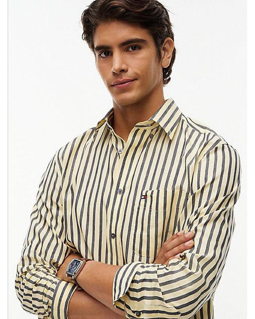 Tommy Hilfiger Blue Relaxed Fit Linen Blend Stripe Shirt for men