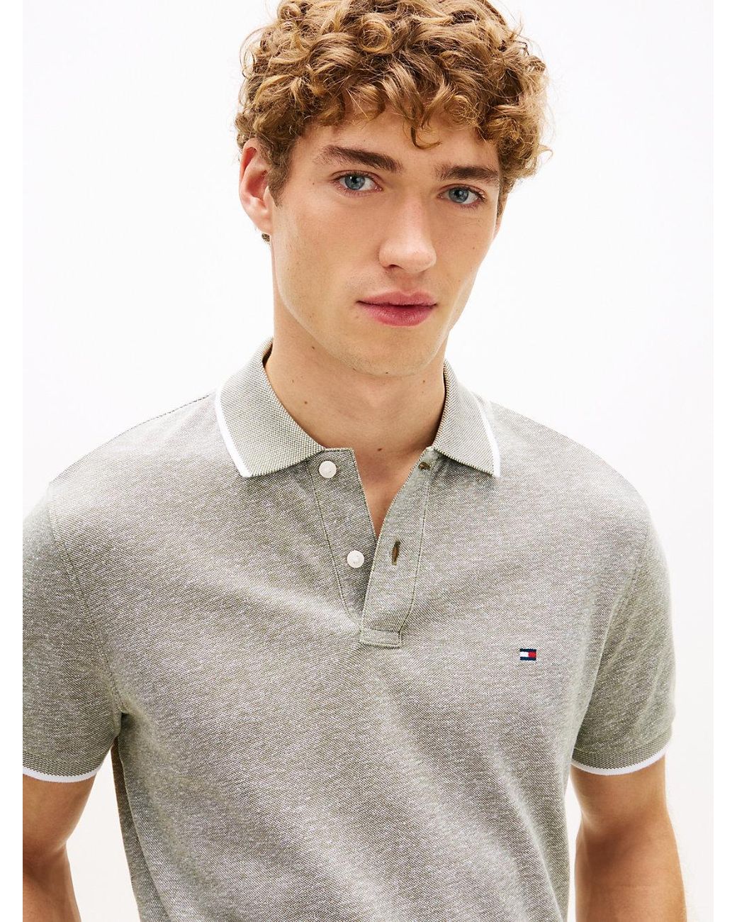 Polo Coupe Standard En Piqué Avec Lin Tommy Hilfiger pour homme en coloris Gray