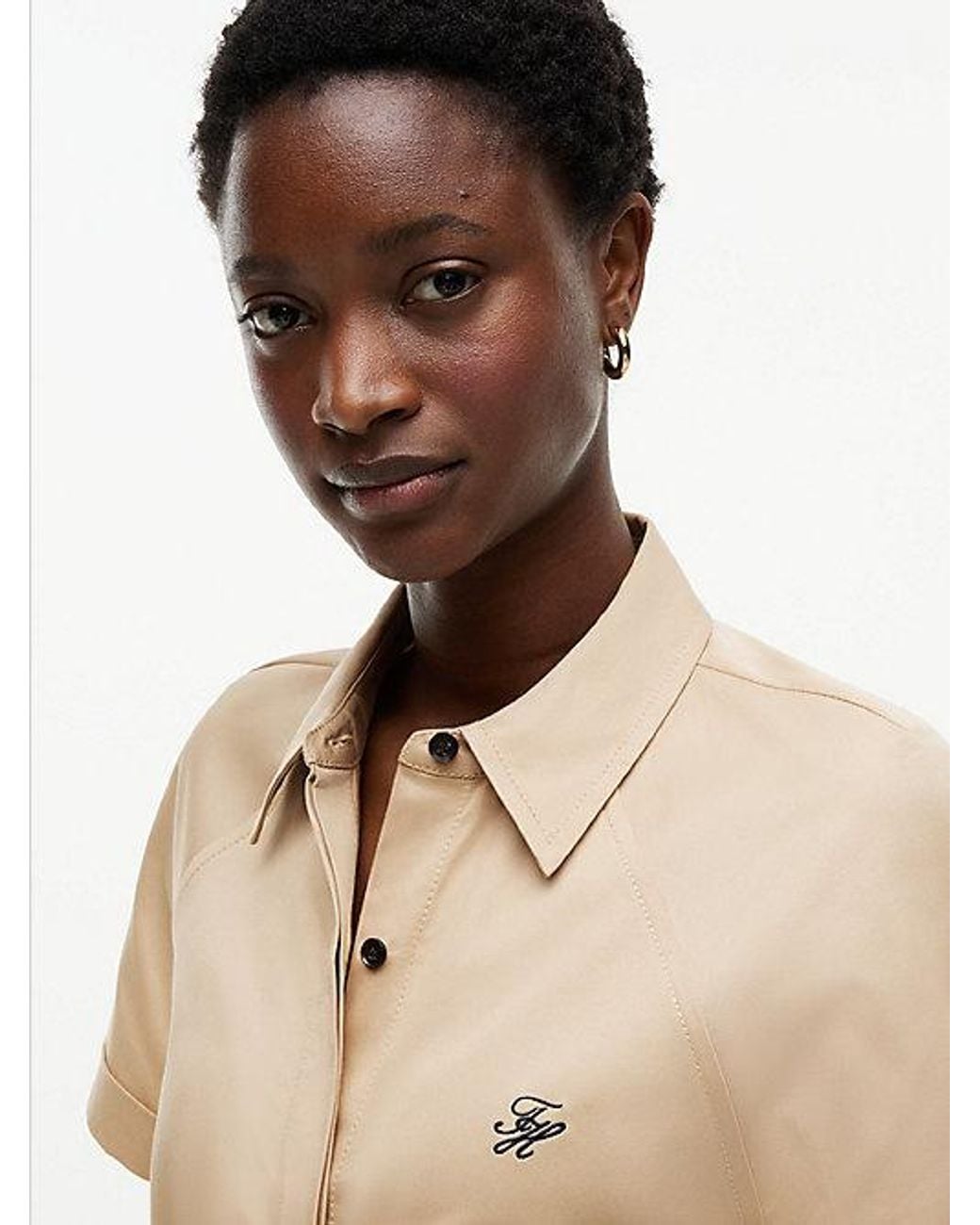 Tommy Hilfiger Natural Belted Twill Midi Shirt Dress