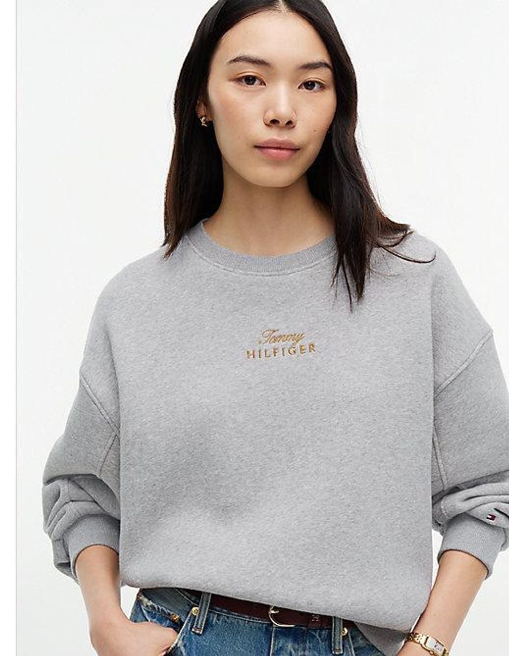 Tommy Hilfiger Gray Logo Embroidery Relaxed Fleece Jumper