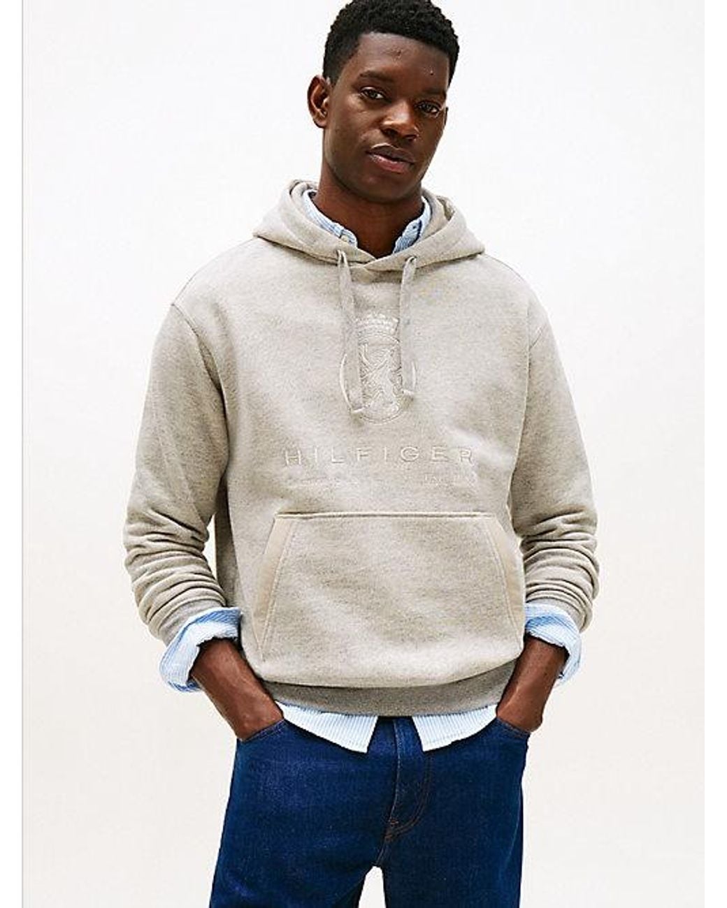 Tommy Hilfiger Natural Varsity Crest Relaxed Fleece Hoody for men
