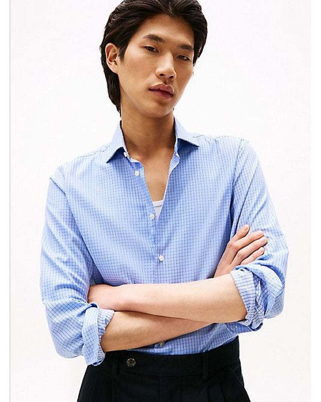 Tommy Hilfiger Blue Smart Casual Slim Fit Check Dobby Shirt for men