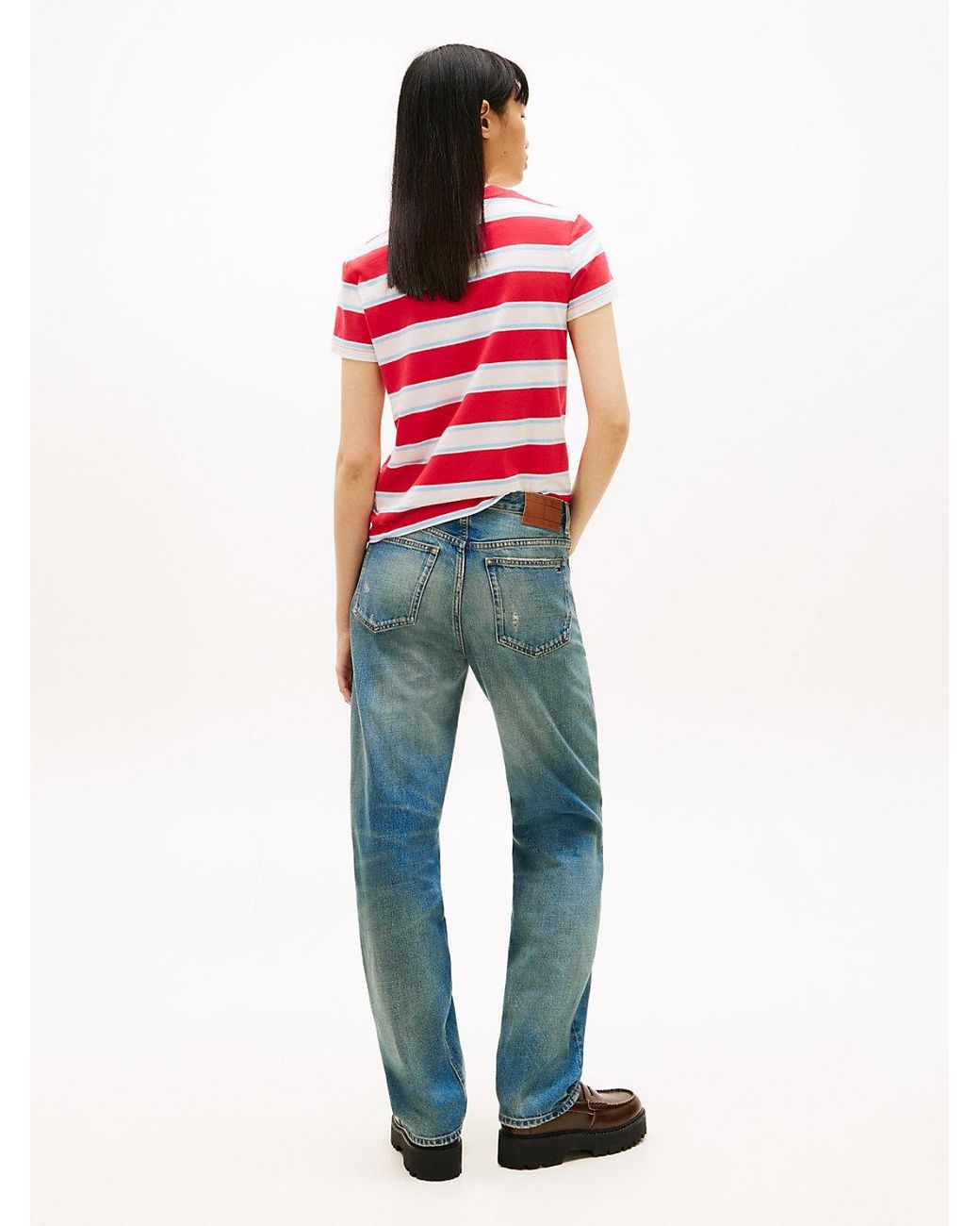Tommy Hilfiger Blue Distressed Mid Rise Slim Straight Leg Jeans