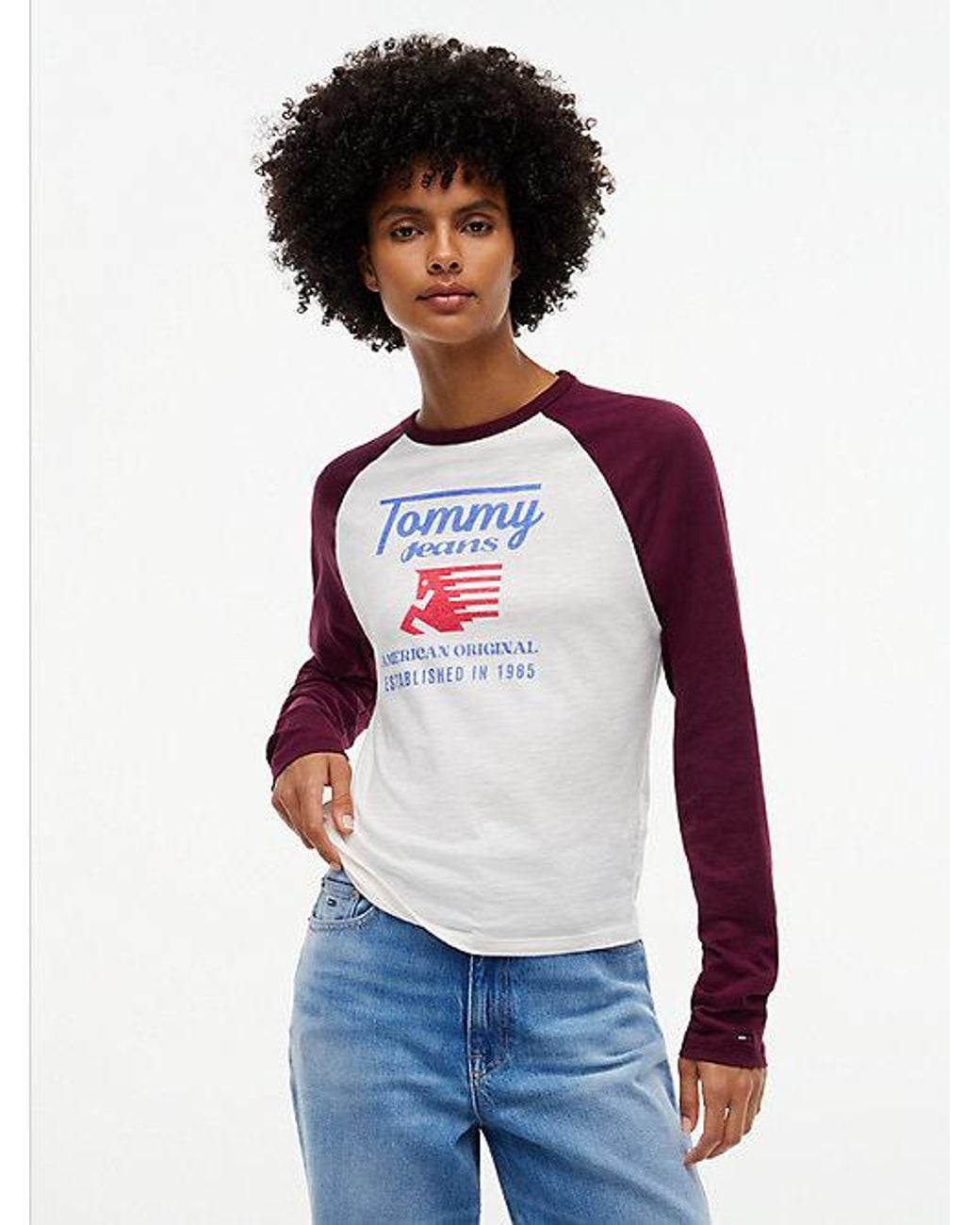 Tommy Hilfiger White Tommy Jeans Graphic Raglan Long Sleeve T-Shirt