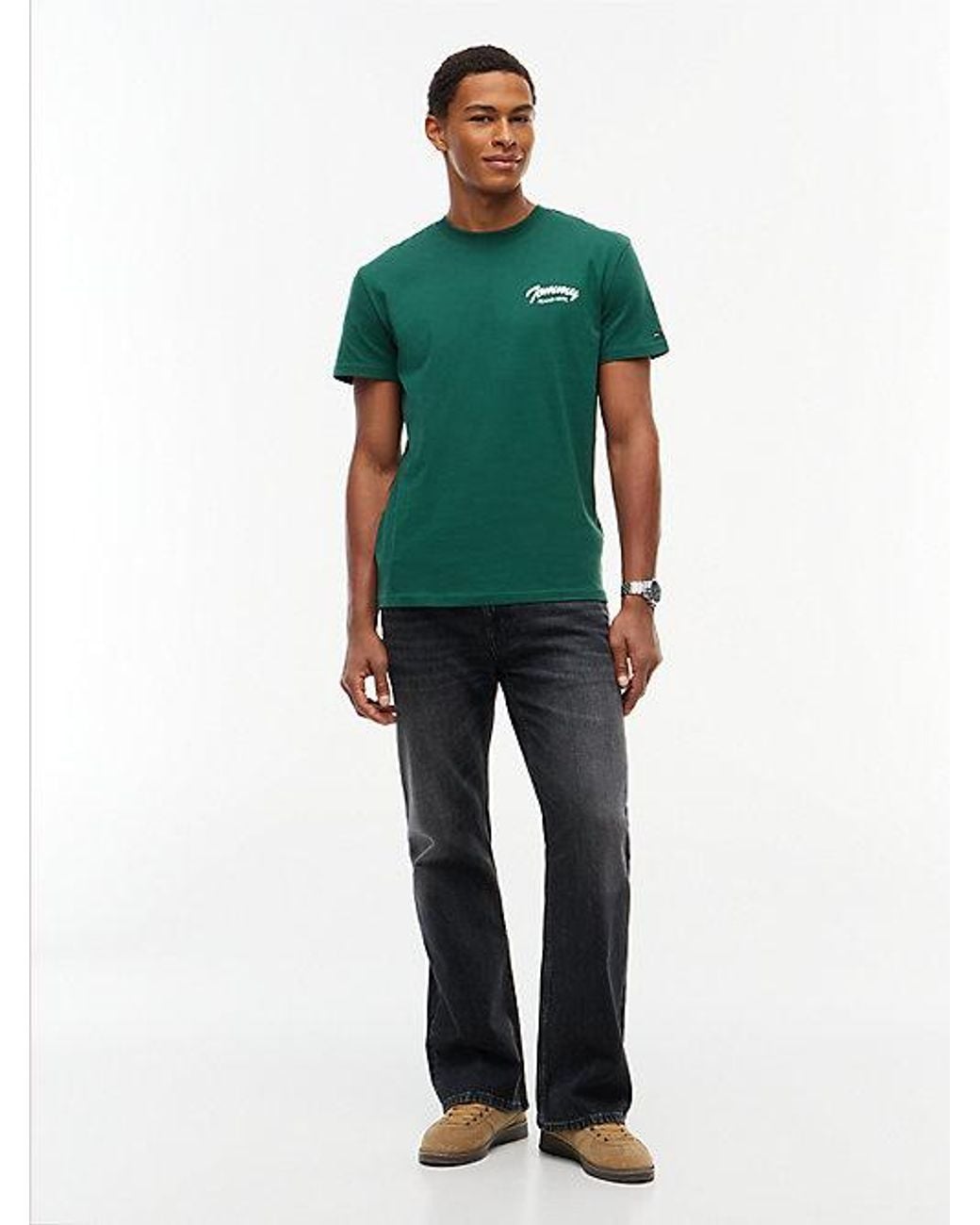 Tommy Hilfiger Green Logo Jersey Crew Neck T-Shirt for men