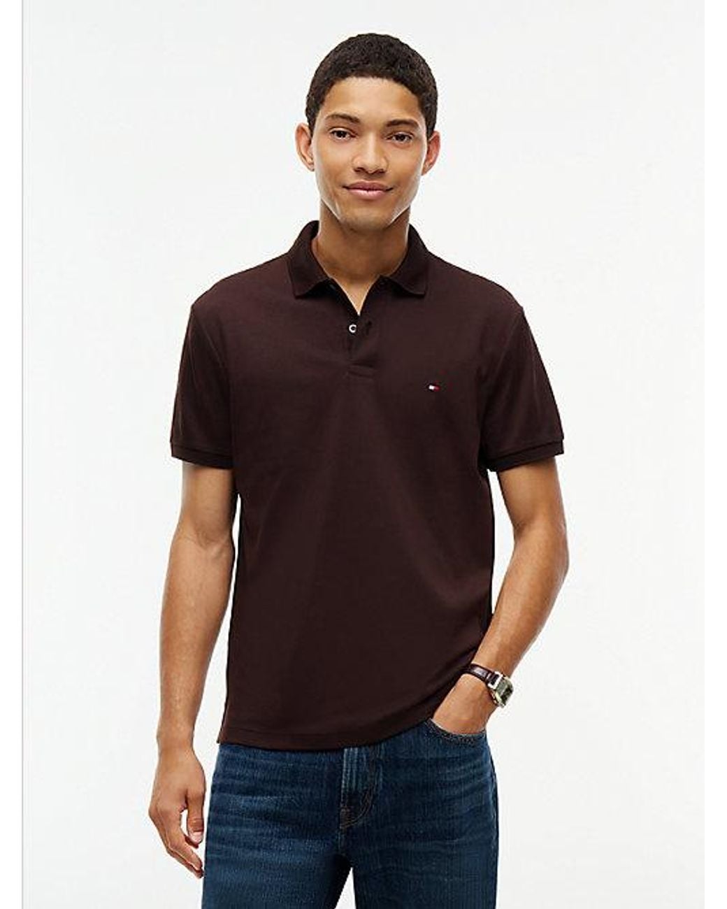 Tommy Hilfiger Red Fluid Cotton Interlock Knit Polo Shirt for men