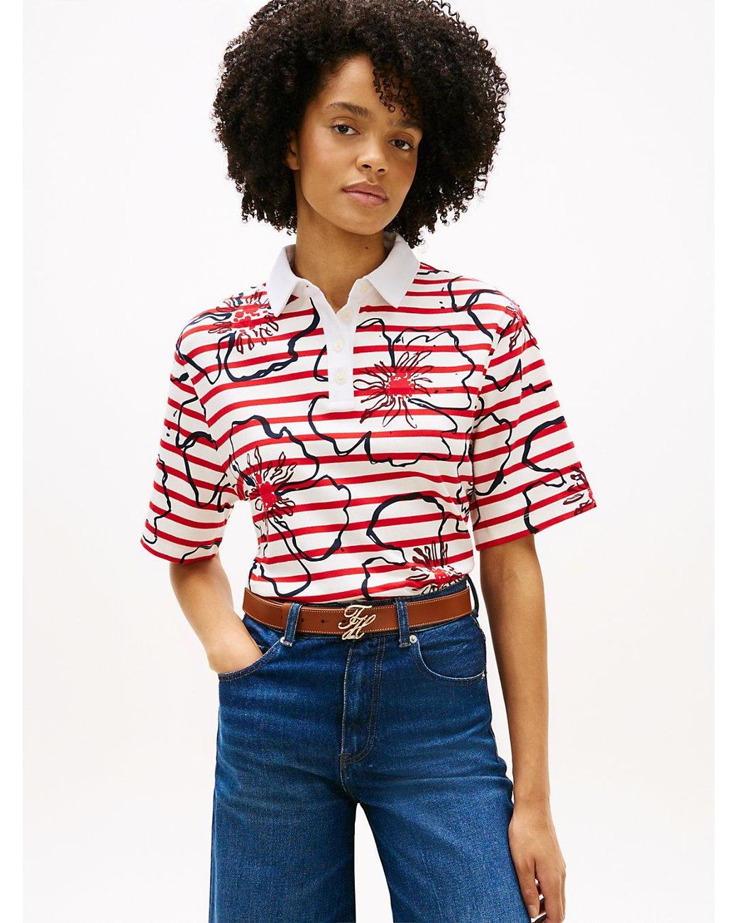 Tommy Hilfiger Red Relaxed Fit Floral Print Polo Shirt