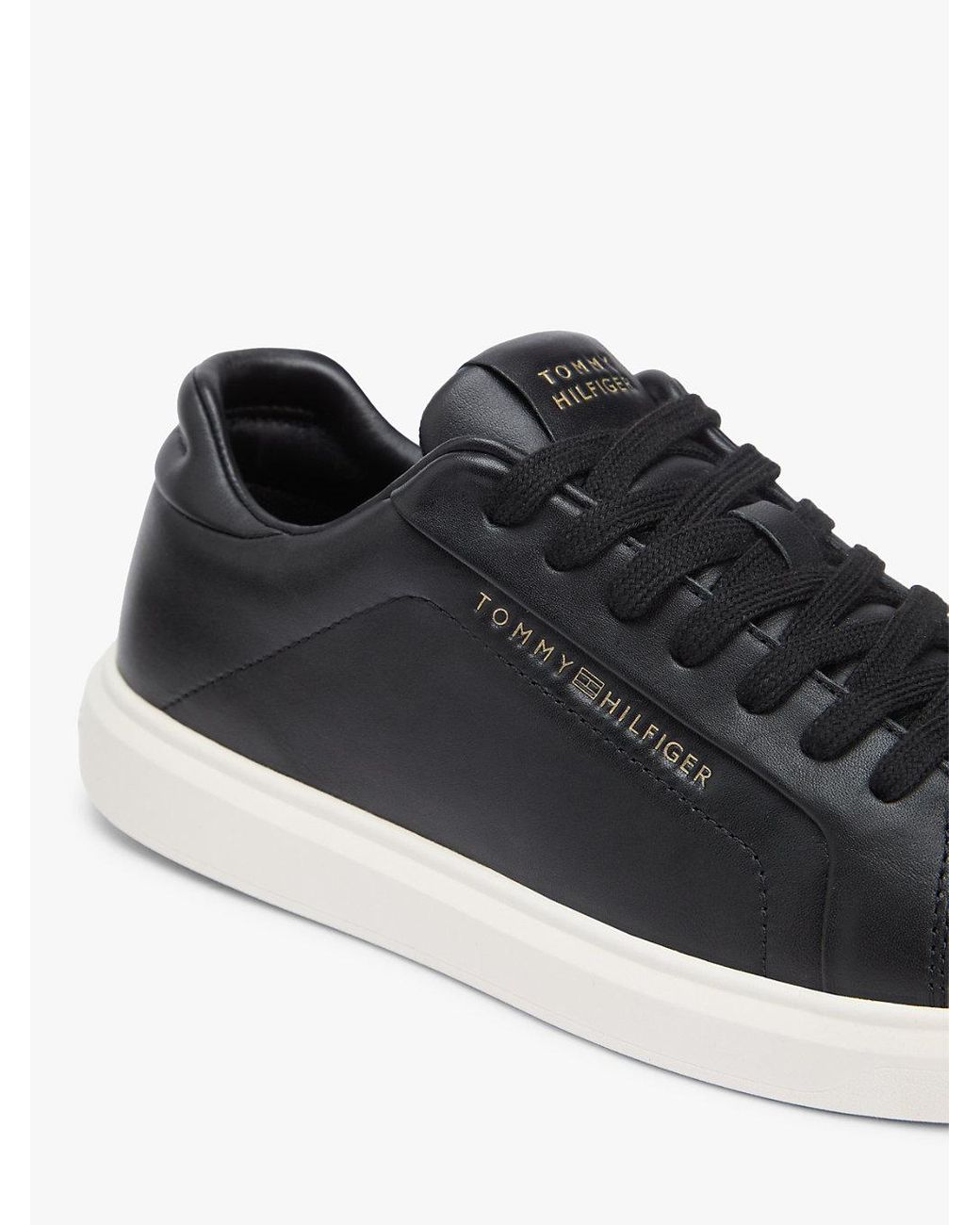 Tommy Hilfiger Black Lightweight Leather Cupsole Court Trainers