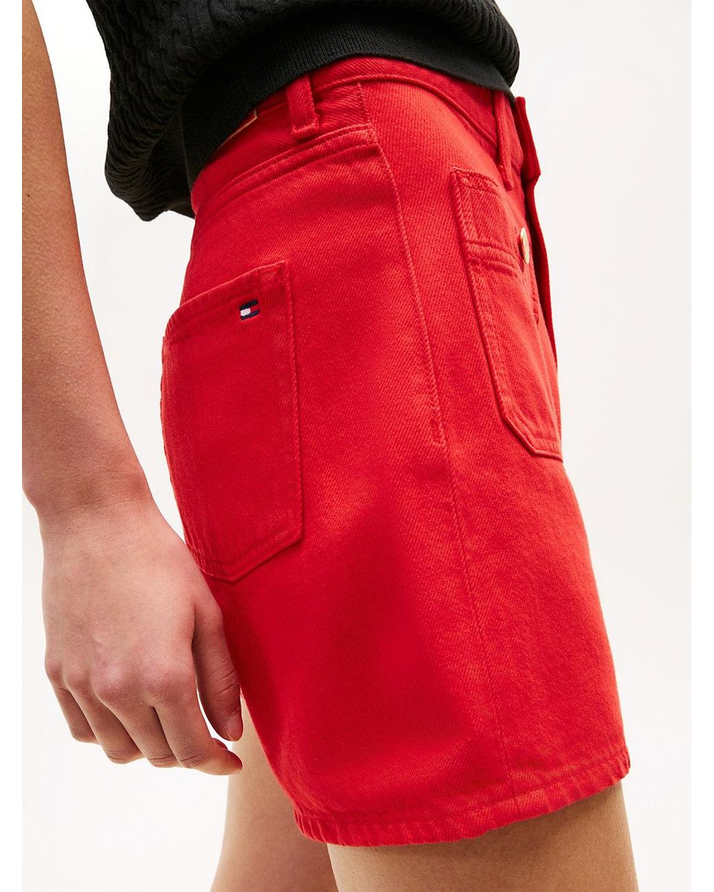 Tommy Hilfiger Red Tone Button High Rise Denim Shorts