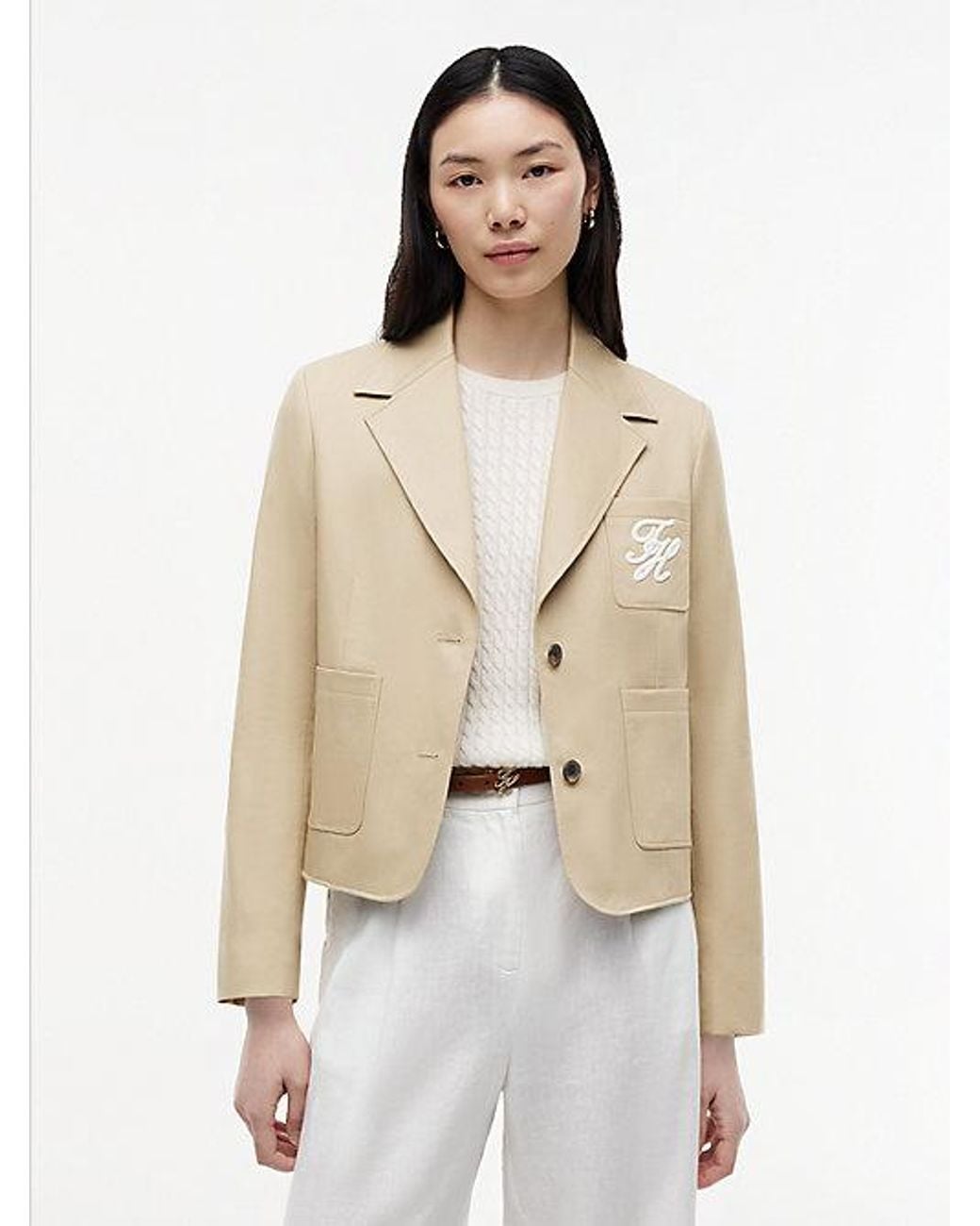 Tommy Hilfiger Natural Regular Fit Logo Appliqué Blazer