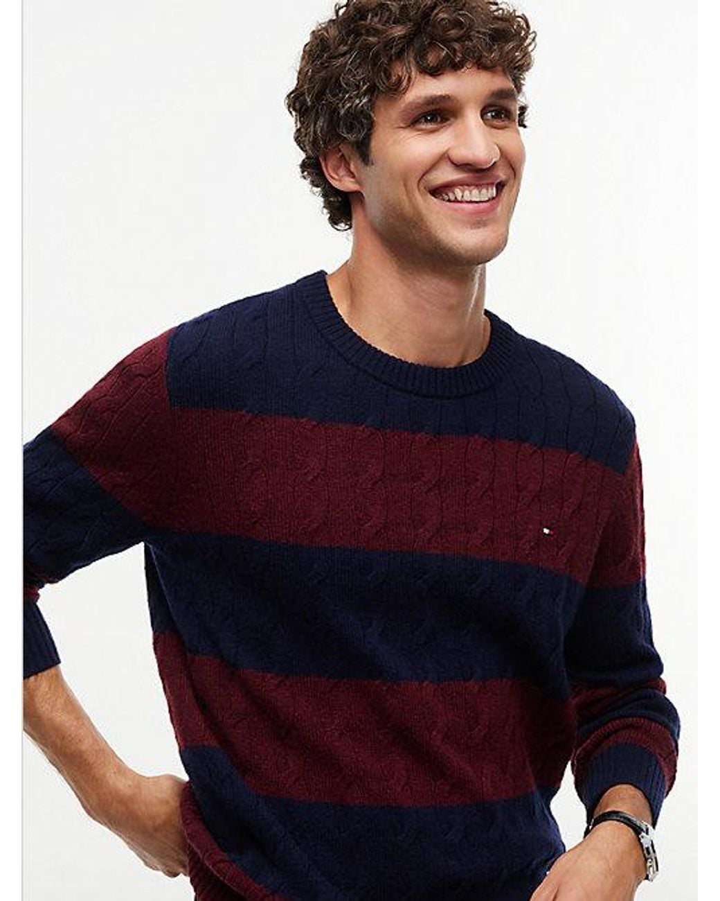 Tommy Hilfiger Blue Pure Lambswool Cable Knit Jumper for men