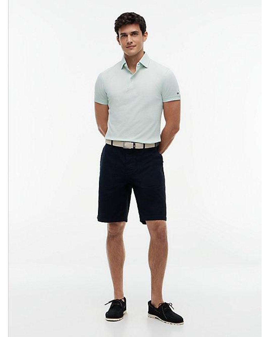 Tommy Hilfiger White New York Label Slim Fit Wide-Spread Polo Shirt for men