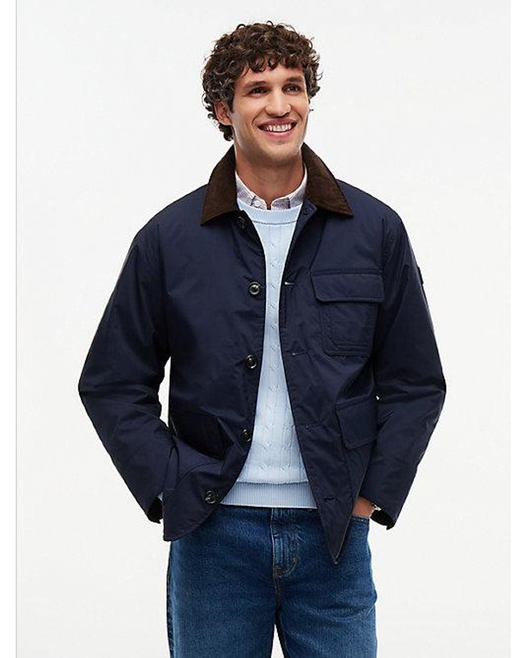 Tommy Hilfiger Blue Corduroy Collar Padded Ripstop Barn Jacket for men