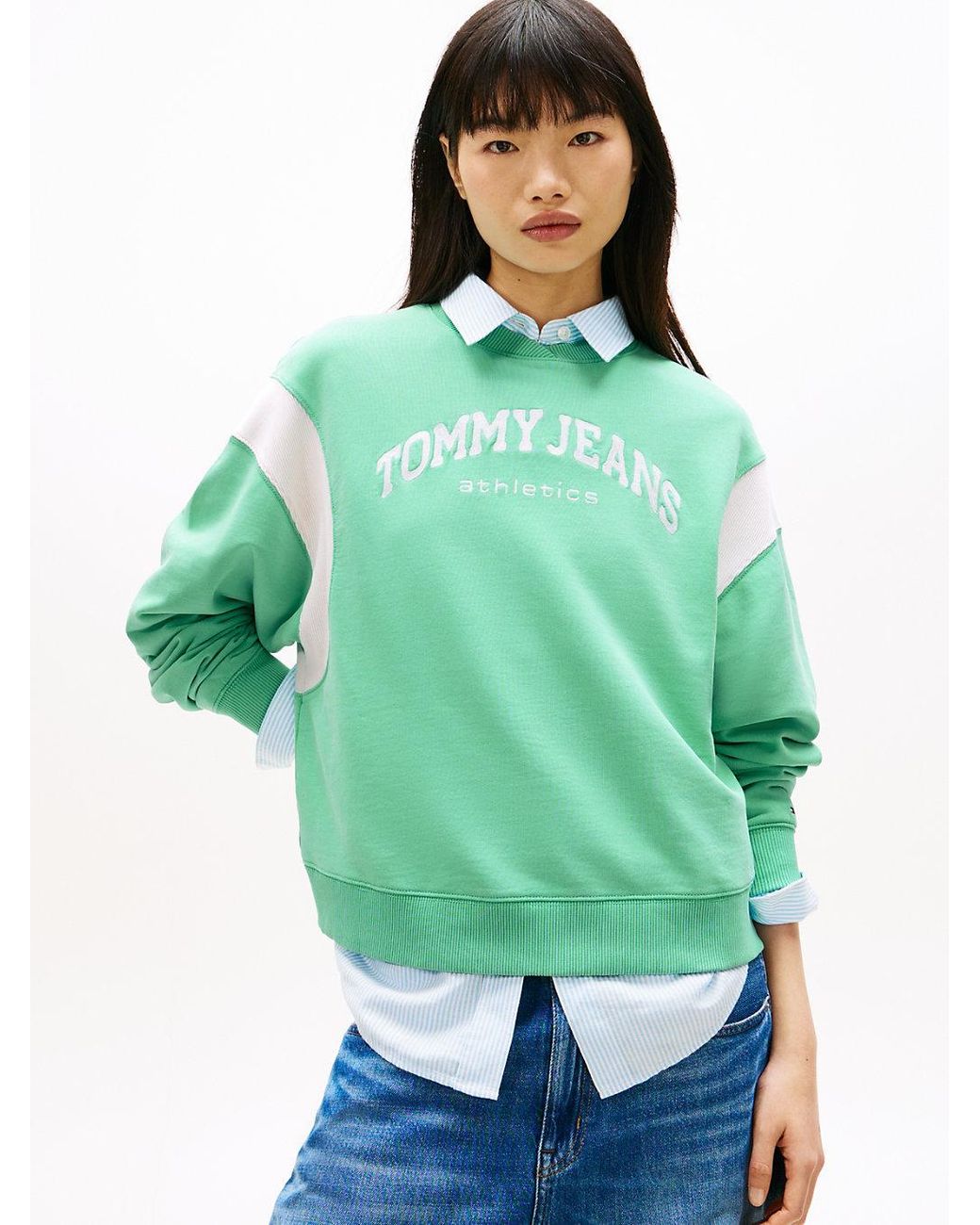 Tommy Hilfiger Green Contrast Logo Embroidery Boxy Sweatshirt