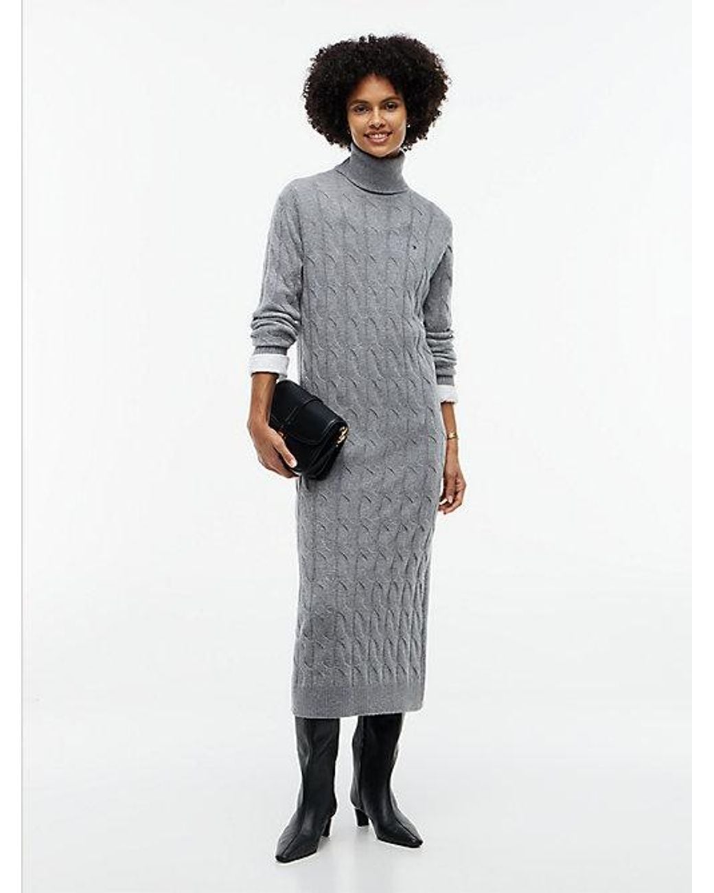 Tommy Hilfiger Gray Pure Wool Cable Roll Neck Jumper Dress