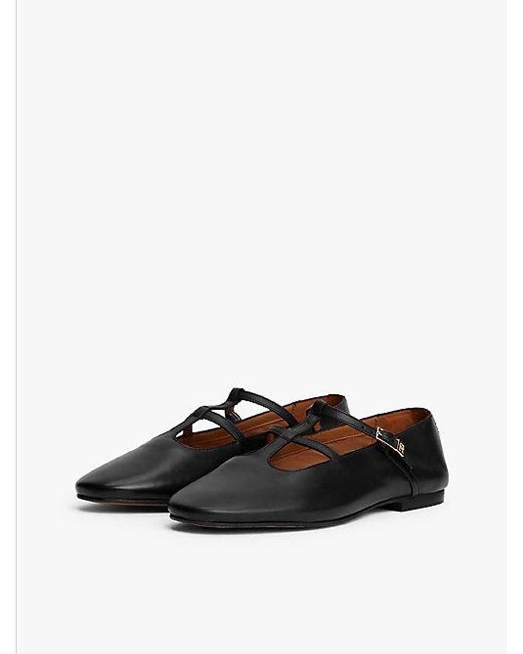 Tommy Hilfiger Leren Ballerina Met Dubbele T-Strap in het White