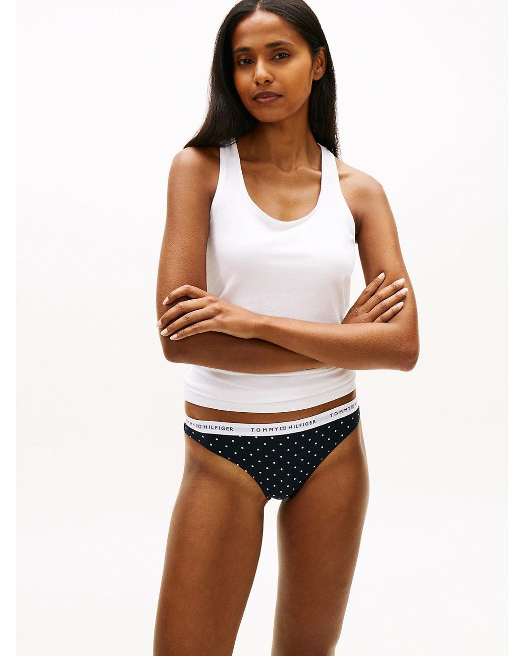 Tommy Hilfiger Blue Print Repeat Logo Waistband Thong