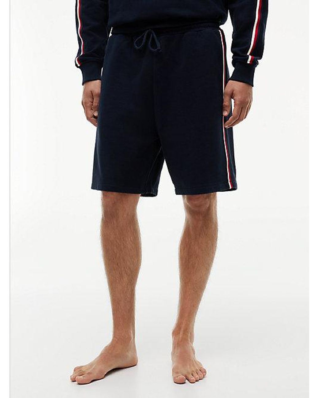 Tommy Hilfiger Black Global Stripe Terry Lounge Shorts for men