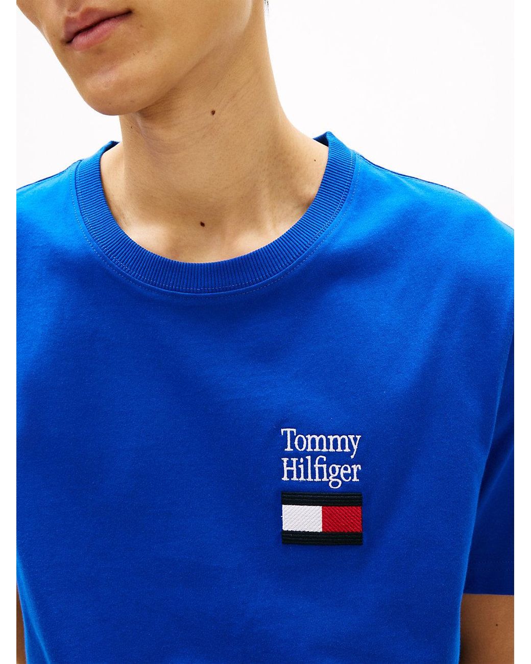 Tommy Hilfiger Blue Logo Embroidery Jersey Crew Neck T-Shirt for men