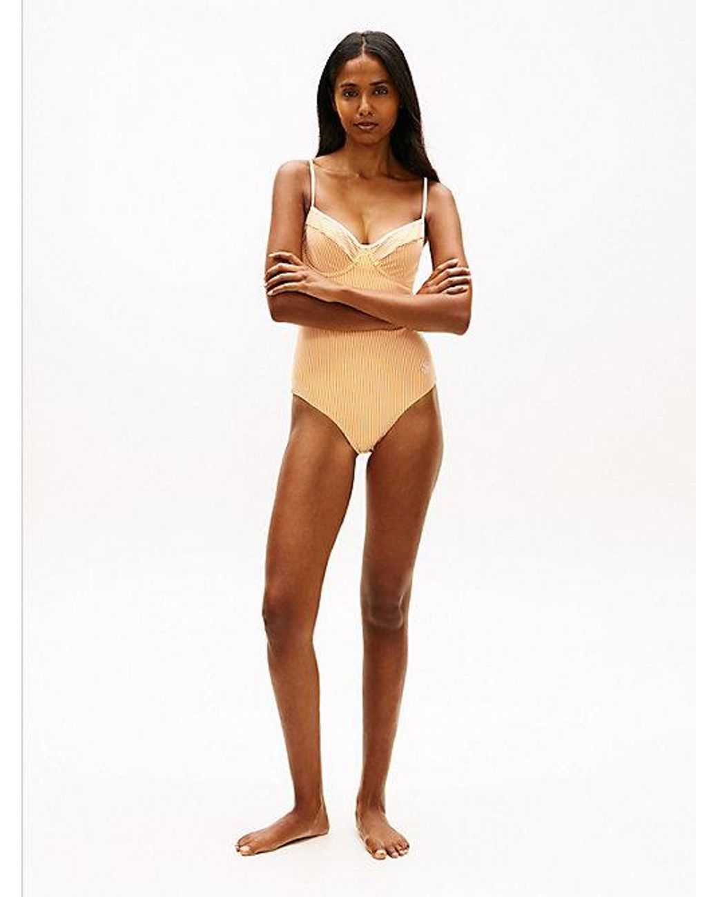 Tommy Hilfiger Orange Essential Seersucker Demi Cup Swimsuit