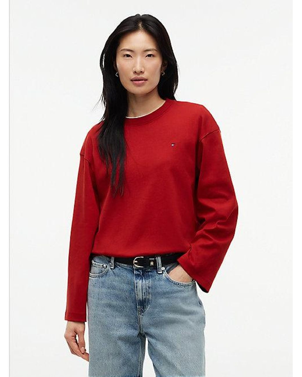 Tommy Hilfiger Red Interlock Knit Relaxed Long Sleeve T-Shirt
