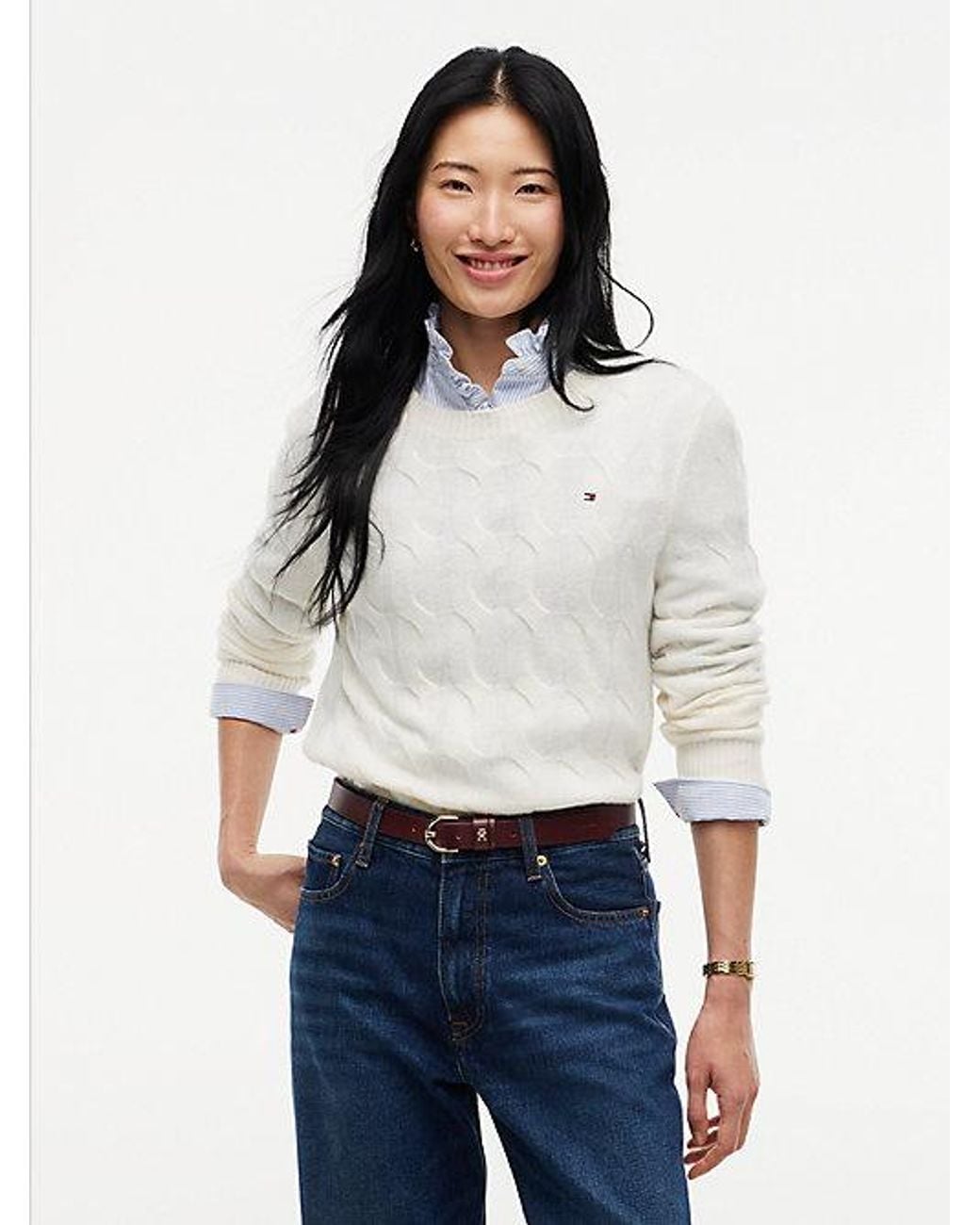 Tommy Hilfiger White Pure Wool Chain Cable Knit Jumper