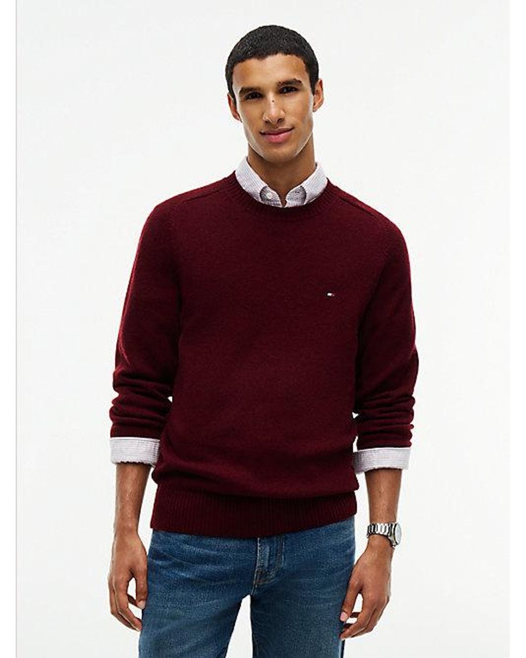 Tommy Hilfiger Red Pure Lambswool Crew Neck Jumper for men
